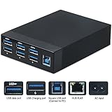 Hapurs 3-in-1 6 Port USB 3.0 Hub and RJ45 10/100/1000 Gigabit Ethernet Hub Converter LAN Wired Network Adapter and Smart Charging Hub (3 Port Super Speed USB 3.0 + 3 USB Smart Charging Port)