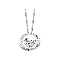 Sterling Silver Filigree Circle Heart Slide Pendant Necklace , 18"