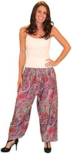 VenJoin 100% Rayon Smocked Waist Baggy Bohemian Harem / Gaucho Pants Hot Fuchsia