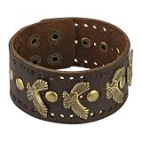 Brown Leather Bracelet with Flying Eagle and Round Studs - Length: 7.48
