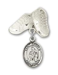 Sterling Silver Baby Badge with St. Angela Merici Charm and Baby Boots Pin