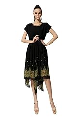 Summer Round Neck General Print Elasticized   Waistline Tunic/Midi Dress 