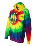 Tie-Dyed Rainbow Multi-Color Spiral Pullover Frayed Hooded Sweatshirt
