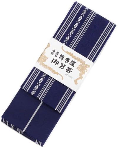 Japanese Men's Traditional KAKU OBI Navy Silk 100% Kimono Belt Made in JAPAN