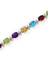 14kt Yellow Gold Oval Multi Color and Diamond Bracelet