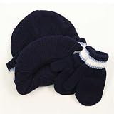 Urban Boundaries Boy's Bill Front Stripe Beanie & Matching Mittens Set (Fits Ages/Sizes 2-4)