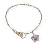 18k Yellow Gold Overlay Sterling Silver Multi-Gemstone and Diamond Star Charm Bracelet, 7.25