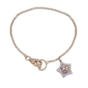 Buy 18k Yellow Gold Overlay Sterling Silver Multi-Gemstone and Diamond Star Charm Bracelet, 7.25