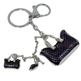 Purple Handbag & Shoe Keychain Purse Charm / Key Ring Bejeweled