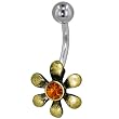 Pugster Belly Button Rings Gold Green Crystal Flower Yellow Rhinestone Autumn Fashion Belly Navel Ring Body Jewelry
