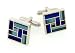 Jewelry : Silver plated cufflinks with blue 'stained glass window' accents with presentation box