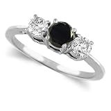 Sterling Silver Round 3 Stone Black Diamond & White Diamond Dazzling Ring (1/4 ctw)
