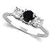 14K White Gold Round 3 Stone Black Diamond & White Diamond Ring (1/2 ctw)