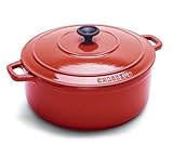IMAGE OF World Cuisine Round Enamel Cast Iron Dutch Oven 2 1/2 Quart with Lid, Red