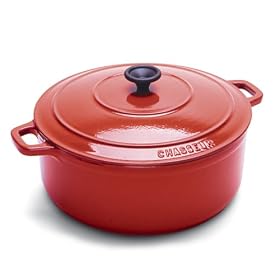 Chasseur Round Enamel Cast Iron Dutch Oven 3 Quart with Lid, Red by Paderno/World Cuisine