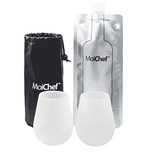 MoiChef Silicone/Flexible Wine Glasses (2) with Premium Carrying Bag & Foldable Wine Bottle (750 ml)