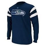 NFL Men's Seattle Seahawks End Of Line III Long Sleeve Crew Neck Overdyed Tee (Navy Heather/White, Small)