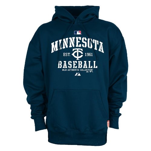 MLB Minnesota Twins Adult Long Sleeve Hooded Fleece Pullover (Pro Navy, X-Large)