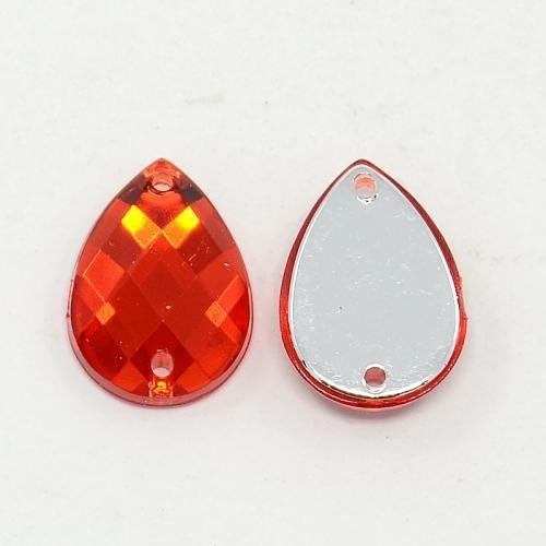 Pandahall 20pcs Faceted Acrylic Rhinestone Drop Shape Flat Back Beads, Red, about 10mm wide, 14mm long, 4mm thick, hole: 1mm