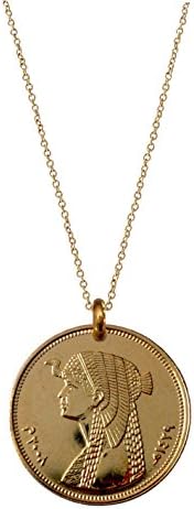 Cleopatra Egyptian 50 Piastres Coin Necklace with Thin Cable Chain (22 Inches)