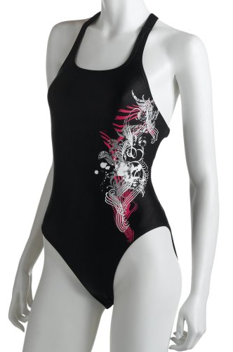 Speedo Women's Race Xtra Life Lycra Zebra Scroll Print Splice Corset Back One Piece Swimsuit