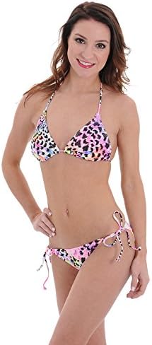 Junior Animal Print Bikini String Swimsuit Adjustable Ties 2 Pc Set Large 9 11 Sizes: Large