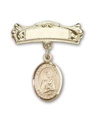 14K Gold Baby Badge with St. Victoria Charm and Arched Polished Badge Pin