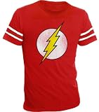 The Flash Distressed Logo With Striped Sleeves Red Adult T-shirt Tee
