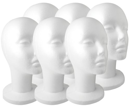(6 Pack) Styrofoam Model Heads w/ "Stabili-Base" Design by 3rd Power - Hat Wig Foam Mannequin