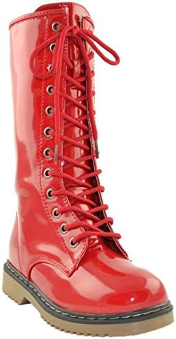 Kids Knee High Boots Patent Lace Up Combat Zipper Closure Shoes Red SZ 11 Toddler