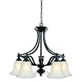 Kitsilano - 5 Light Downlight Chandelier Lighting Fixture - Black - Snowy White Glass - B2220