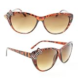 Cateye Cute Rhinestone Sunglasses 7070 Brown Leopard Butterfly Amber Gradient Lens