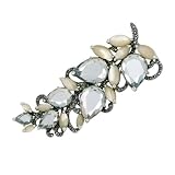 Sterling Silver Marcasite and Clear Glass and Mother-Of-Pearl Leaf Pin