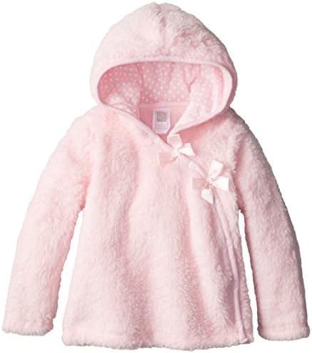 QT Baby Baby Girls' Pretty Bow Fleece Jacket with Polka Dot Jersey Hood Lining, Baby Pink, 18 Months