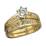 14K yellow gold 1.0ct tw cubic zirconia round center round side wedding set rings