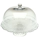 Laura Glass 12-Inch Pedestal Cake Plate with Etched Dome, Clear