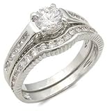 CZ Wedding Rings - Elegant Antique Inspired CZ Wedding Set