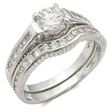 CZ Wedding Rings - Elegant Antique Inspired CZ Wedding Set