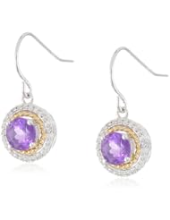 Sterling Silver with Yellow Gold Plated Amethyst and Diamond-Accented Dangle Earrings
