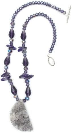 Natural Half Moon Stone Purple Huge Sparkling Geode Druzy Gem. Swarovski Crystals 18" Necklace