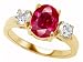 2.60 cts 925 Sterling Silver 14K Yellow Gold Plated Lab Created Oval Ruby Engagement Ring