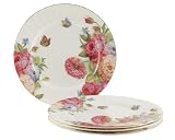 Gracie Bone China 7-1/2-Inch Dessert Plate, Pink Sandra's Rose, Set of 4