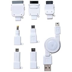 PLANEX FOMA/3G/au/Dock/PSP/DS/MicroUSB/miniUSB用巻取り式充電ケーブル ホワイト BN-MUS7CW