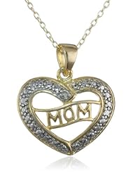 Goldtone Finish Silver Diamond-Accent MOM in a Heart Pendant Necklace, 18"