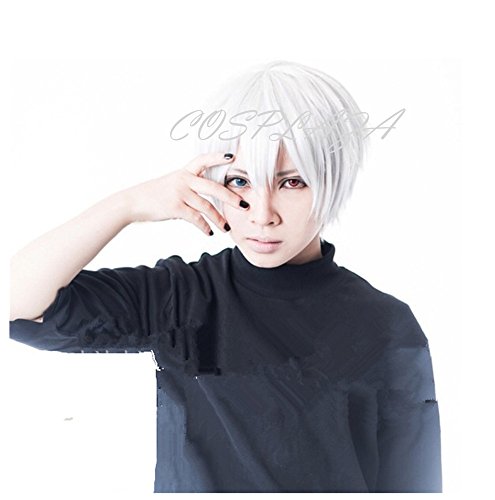 COSPLAZA Tokyo Ghouls Ken Kaneki Cosplay Wig Short Halloween Party, Silver White