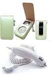 Metallic Green Leather Case for Mini Ipod + Car Charger