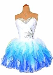  Sweetheart Short Organza Crystal Sequined Lace-Up Beaded  Ball Gown Homecoming Dress 