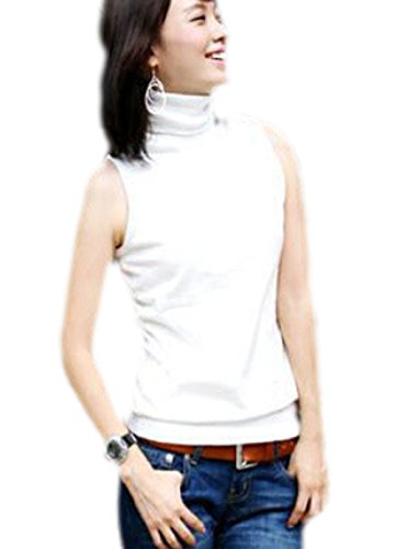 Women's Cotton Basic Ribbed High Collar Sleeveless Tank Tops