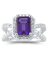 0.63 Ct Diamond & 1.15 Cts Amethyst Ring in 14K White Gold