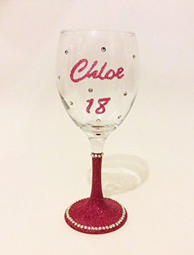 Glitter Stem Personalised Birthday Gem Wine Glass - Raspberry Pink